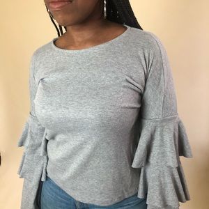 Tiered Sleeve Ribbed Long SleeveTop